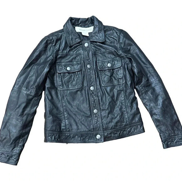 Treasure‎ & Bond Black Long Sleeve Button Front Leather Biker Jacket Size XS - Picture 1 of 9
